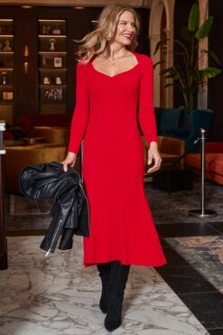 Red Sweetheart Neckline Fit & Flare Midi Dress -CHAUz Clothing Shop web 2310 24 a23dk130rd0017 24 054