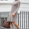 Taupe Roll Neck Rib Jumper Dress -CHAUz Clothing Shop web 2310 27 a21dk504bn0003 27 028