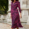 Pink & Black Geometric Print Belted Midi Dress -CHAUz Clothing Shop web 2310 30 a23dw039pkge01 30 061