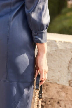 Navy Blue Faux Leather Belted Shirt Dress -CHAUz Clothing Shop web 24 a22dp001pt0009 167