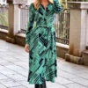 Green & Black Geometric Print Midi Shirt Dress With Belt -CHAUz Clothing Shop web 27 a21dw038grmm01 049