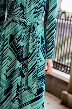 Green & Black Geometric Print Midi Shirt Dress With Belt -CHAUz Clothing Shop web 27 a21dw038grmm01 105rt