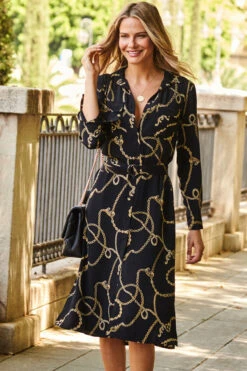 Black & Gold Chain Print Belted Shirt Dress -CHAUz Clothing Shop web 27 a22dw046bkcv01 153 1