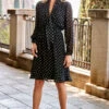Black & Gold Metallic Spot Print Tie Neck Dress -CHAUz Clothing Shop web 28 s23dw002bksp01 147