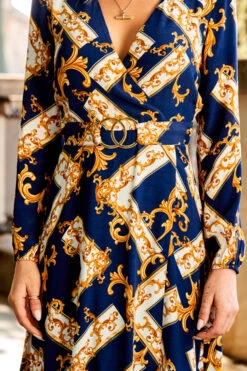 Navy Blue & Gold Baroque Print Belted Fit & Flare Dress -CHAUz Clothing Shop web 29 a22dw075becv01 197