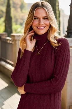 Wine Roll Neck Cable Knit Dress -CHAUz Clothing Shop web 31 a22dk650rd0011 308 rc