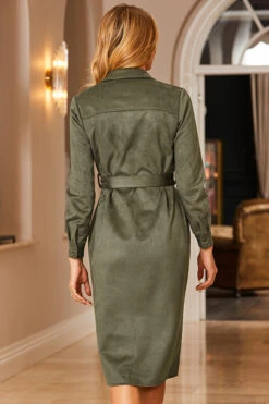 Khaki Green Faux Suede Shirt Dress -CHAUz Clothing Shop web 34 a22dp005gn0002 112 khaki rt