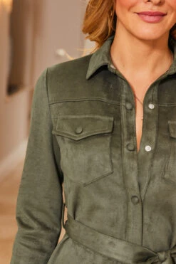Khaki Green Faux Suede Shirt Dress -CHAUz Clothing Shop web 34 a22dp005gn0002 123 khaki rt2