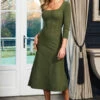 Khaki Green Sculpting Detail Fit & Flare Knitted Dress -CHAUz Clothing Shop web 40 s23dk878gn0011 076