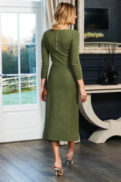 Khaki Green Sculpting Detail Fit & Flare Knitted Dress -CHAUz Clothing Shop web 40 s23dk878gn0011 151