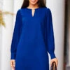 Cobalt Blue Pleated Sleeve Tab Detail Shift Dress -CHAUz Clothing Shop web 45 s23dw093bl0001 044