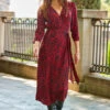 Red Animal Print Ruched Sleeve Midi Wrap Dress -CHAUz Clothing Shop web 52 a22dw031rdan01 016 1