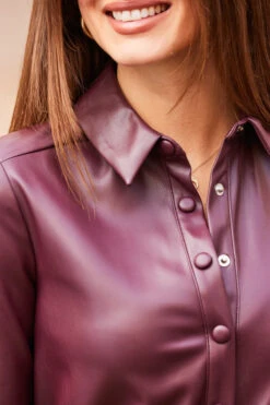 Burgundy Shirred Waist Popper Front Shirt Dress -CHAUz Clothing Shop web 58 s23dp009rd0004 214