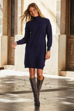 Navy Blue Roll Neck Button Cuff Knitted Dress 12 Navy Blue Roll Neck Button Cuff Knitted Dress -CHAUz Clothing Shop web 69 s22dk700be 004