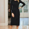 Black Rib Knit Belted Midi Dress -CHAUz Clothing Shop web 73 s23dk618bk0001 0009