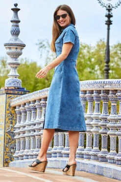 Indigo Blue Short Sleeve Horn Button Midi Dress -CHAUz Clothing Shop web 87 s22dd335be0010 154