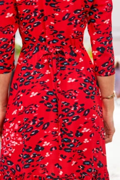 Red Animal Print Ruffle Hem Fit & Flare Midi Dress -CHAUz Clothing Shop web rt 11 s23dw086rdan01 579