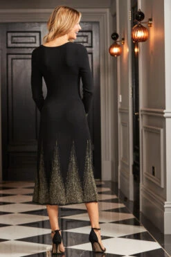 Black Metallic Detail Square Neck Fit & Flare Dress -CHAUz Clothing Shop web rt 158 a22dk510bk0001 144