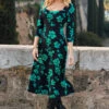 Black & Green Floral Print Sweetheart Neckline Midi Jersey Dress -CHAUz Clothing Shop web rt 26 s22dj010bkfl01 087