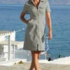 Sage Green Short Sleeve Zip Front Denim Dress With Pockets -CHAUz Clothing Shop web s4 s20dd052eu s21fw053 926 rt
