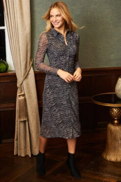 Charcoal Grey Zebra Print Mesh Shirt Jersey Dress -CHAUz Clothing Shop web shot 23 s21dj047mi0001 061