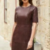 Burgundy Leather Zip Detail Shift Dress -CHAUz Clothing Shop web sosandar february malta 2020 day2 shot 20 7685